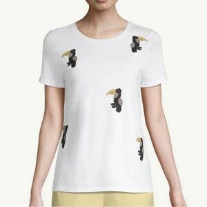 Chico's White Tee with Toucan Embroidered Design Women’s Size 3 US XL Cotton